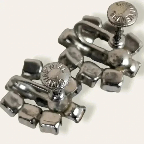 🍁Vintage Continental Clear & Smokey Rhinestone Earrings - Picture 4 of 7